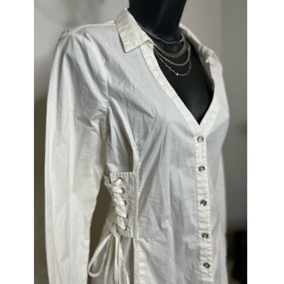 Guess Womens Button-Up Shirt Blouse Tied Sides Long Sleeve Size M White - Picture 2 of 4